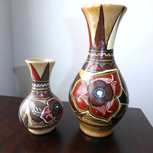 2 Art Pottery Vases Signed Juvantino Martinez PT Vallarta Mexico